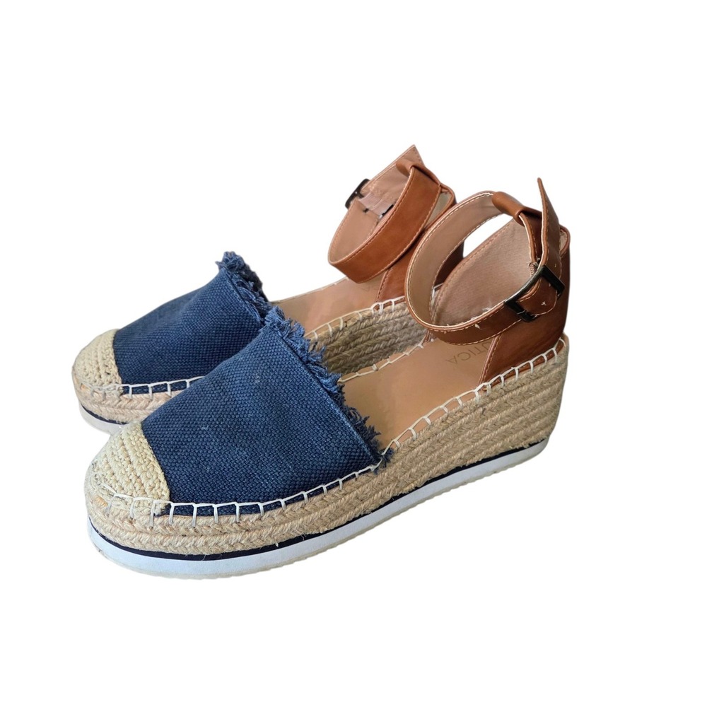 Nautica Women's Sandals Wedge Valeria Espadrilles Shoes Rattan Fabric Size 8.5